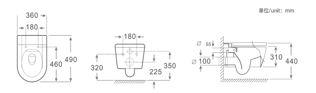 Collision Type Flushing Wall Hung Toilet