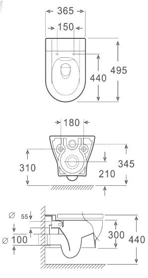 Collision Type Flushing Wall Hung Toilet