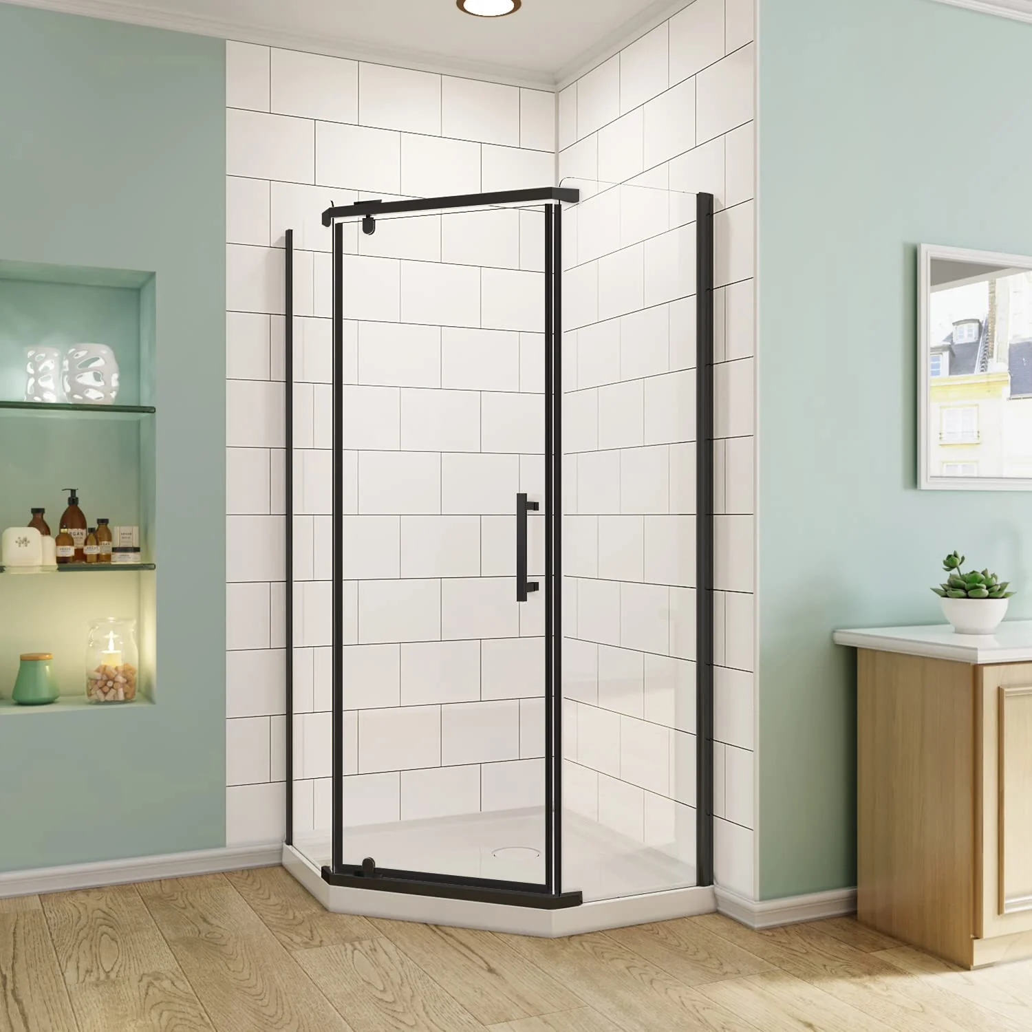 SALLY Pentagonal Enclosure with Pivot Shower Door Width 930mm - 6mm